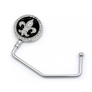 Bag Hanger - 12 PCS  - Rhinestone Fleur de Lis Charm - BH-GH1012BK